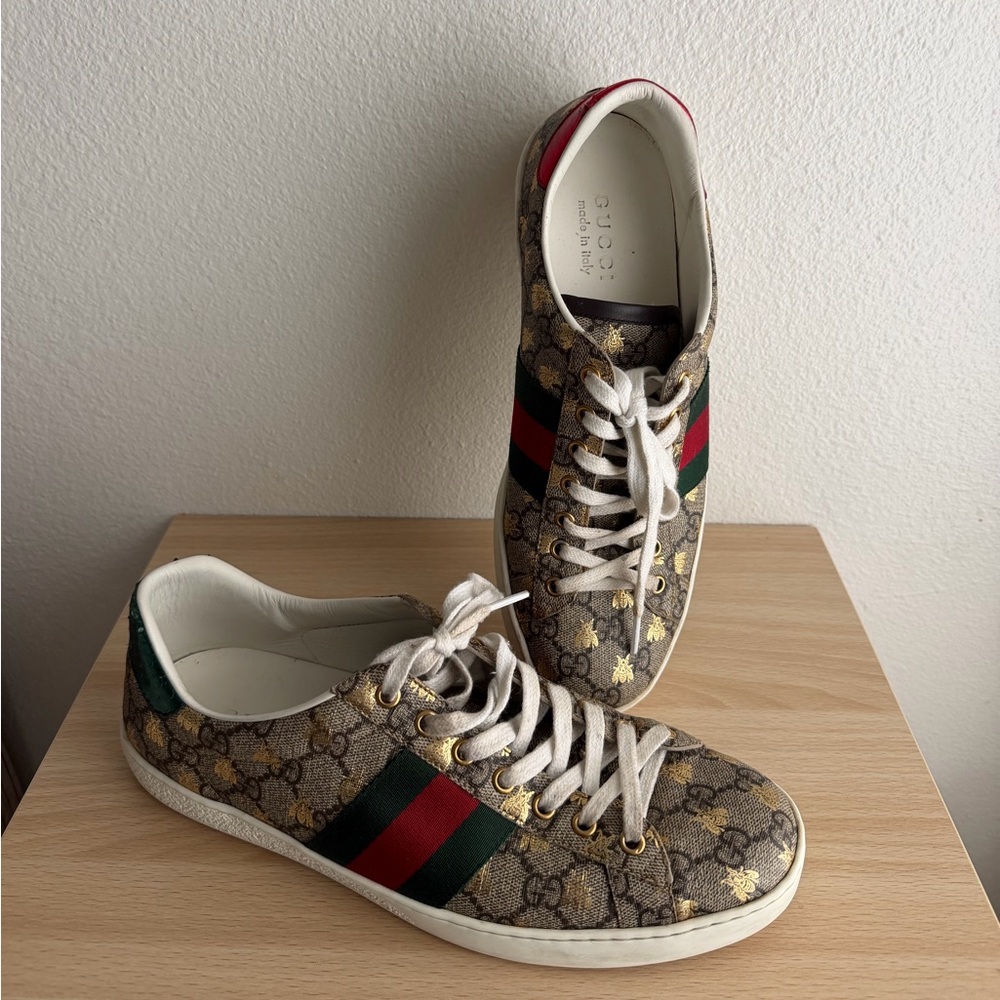 Gucci Brown Sneakers with Red and Green Accents